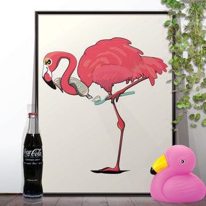 Flamingo cleaning teeth, Bathroom Poster
