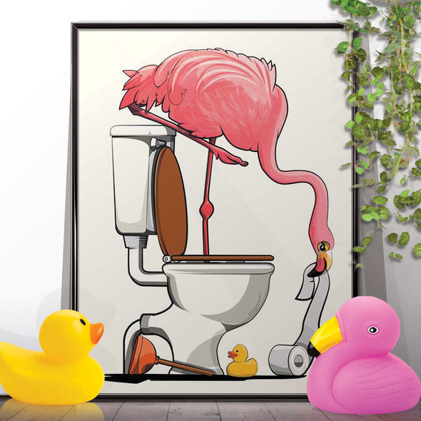 Flamingo Standing in Toilet