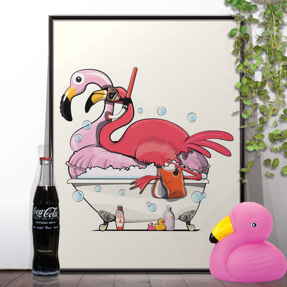 Flamingo in the Bathtub, Bathroom Poster