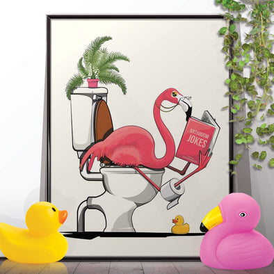 Flamingo sitting on Toilet