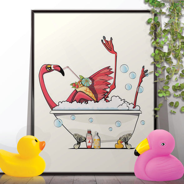 Flamingo in the Bath, Bathroom Poster