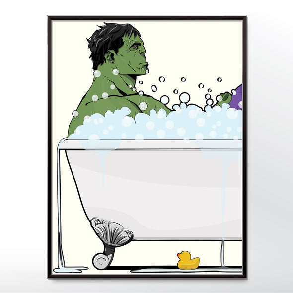 Hulk in the bath, bathroom Superhero poster wyatt9.com
