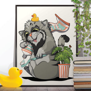Pallas Cat Cleaning teeth, funny bathroom home decor poster