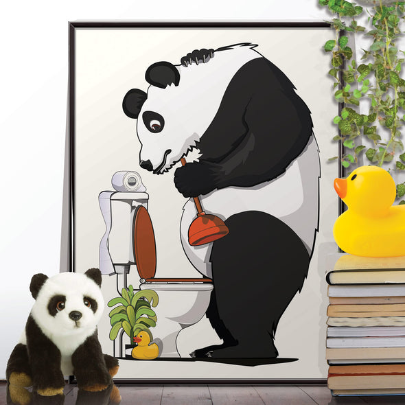 Panda Bear Cleaning Toilet, funny bathroom poster, home decor ,  funny bathroom poster, wall art home decor print