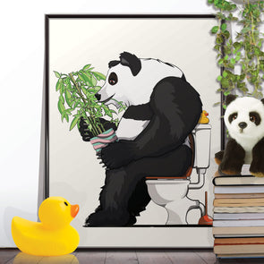Panda Bear on the Toilet,  funny bathroom poster, wall art home decor print