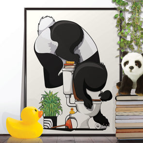 Panda Bear Head in Toilet, funny bathroom poster, wall art home decor print