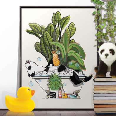 Panda Bear in the Bath, funny bathroom poster, wall art home decor print