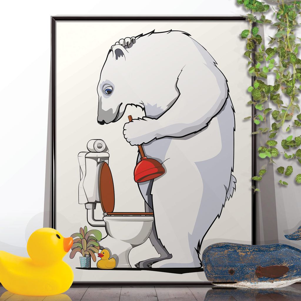Polar Bear Unblocking the, funny Bathroom Humour Poster - wyatt9.com