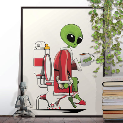 Space Alien Toilet Bathroom Poster