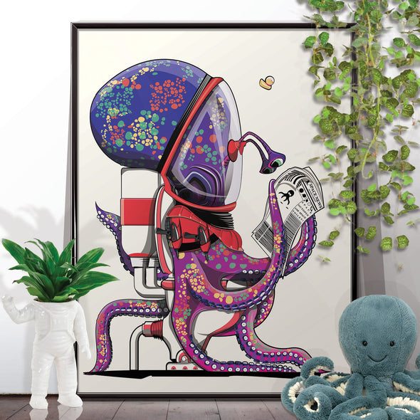 Space Octopus on the Toilet Bathroom Poster