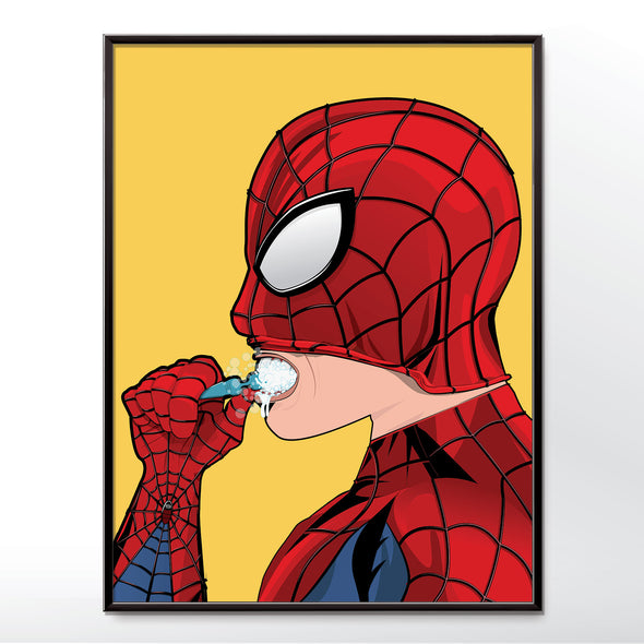 Spiderman brushing his teeth bathroom poster wyatt9.com