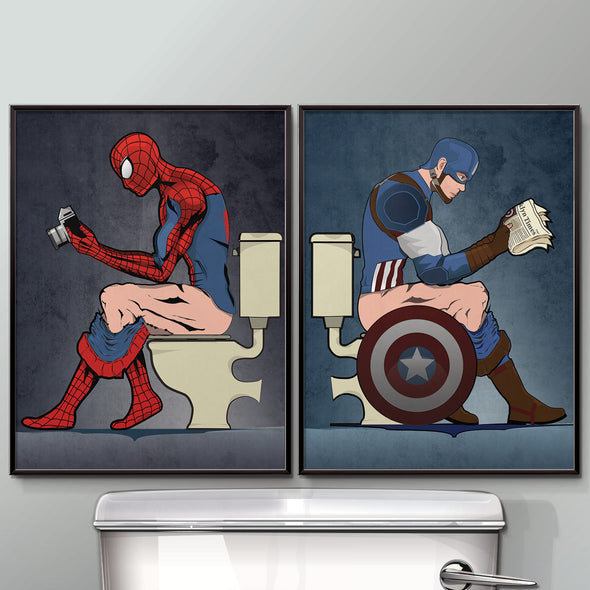 Spiderman & Captain America Bathroom Poster Print Set