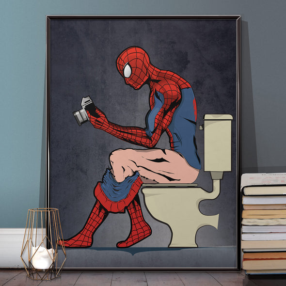 Spiderman & Captain America Bathroom Poster Print Set