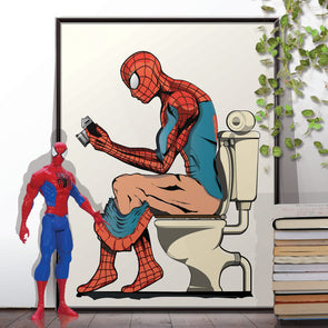 Spiderman on Toilet Bathroom Poster Print