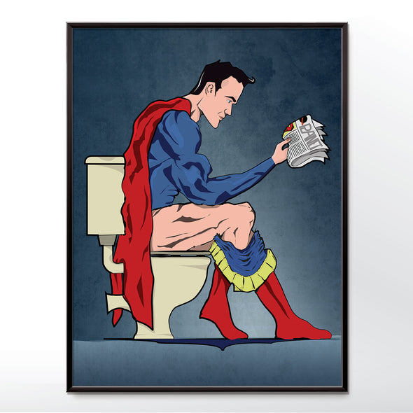 superman on the toilet bathroom poster wall art print - wyatt9.com