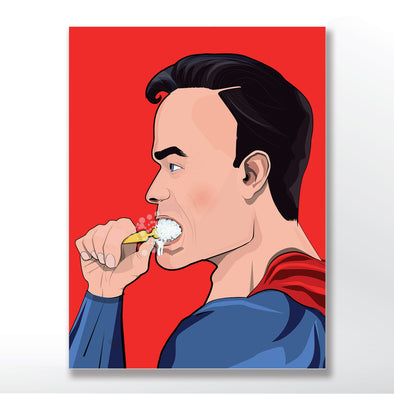 superman brushing his teeth bathroom poster wall art print from wyatt9.com