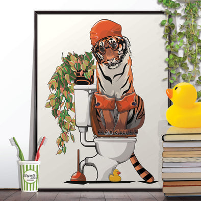 Tiger on the Toilet,  funny bathroom wall art poster for your home decor
