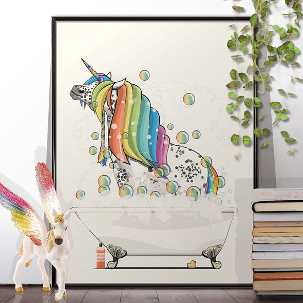 Unicorn rainbow hair bathroom poster