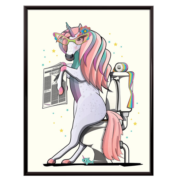 Unicorn on the toilet bathroom poster