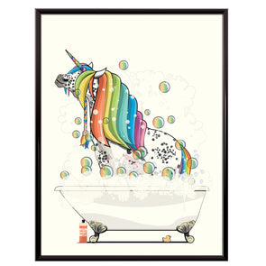 Unicorn rainbow hair bathroom poster