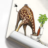 Giraffe with Head in Toilet, funny bathroom poster, wall art home decor print