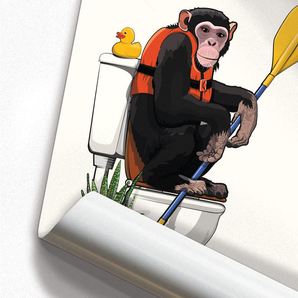 Chimp on the Toilet, funny bathroom poster, home decor print