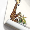 Giraffe sitting in the Bath, funny bathroom poster, wall art home decor print