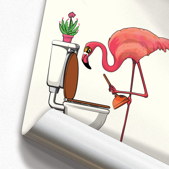 Flamingo with Toilet Plunger, funny bathroom Poster