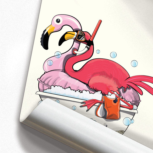 Flamingo in the Bathtub, Bathroom Poster
