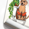Labrador sitting on Toilet, funny bathroom poster, home decor