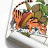Tiger Drinking from Bath, funny bathroom wall art poster for your home decor