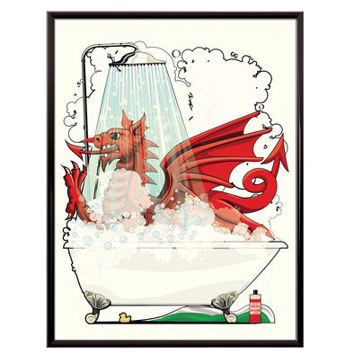 Welsh Dragon in the shower poster. Bathroom wall art, Home Décor