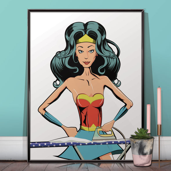 Wonder Woman ironing teeth bathroom poster wyatt9.com