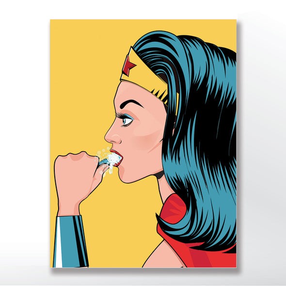 Wonder Woman brushing his teeth bathroom poster wyatt9.com