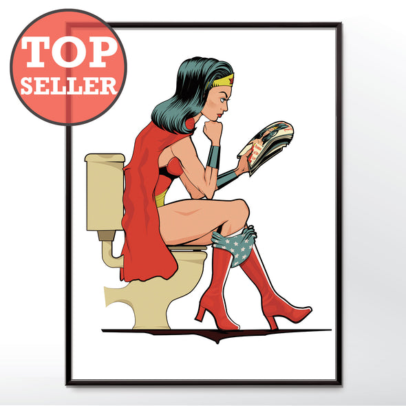 Wonder Woman on the toilet poster wall art print from wyatt9.com