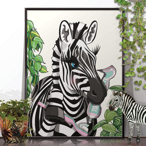 Zebra Brushing Teeth, funny bathroom poster, wall art home decor print