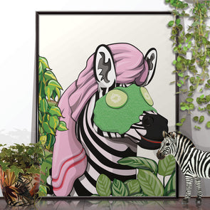 Zebra with Face Mask, funny bathroom poster, wall art home decor print