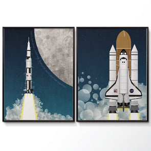 Nasa apollo Program saturn rocket poster and nasa space shuttle poster set