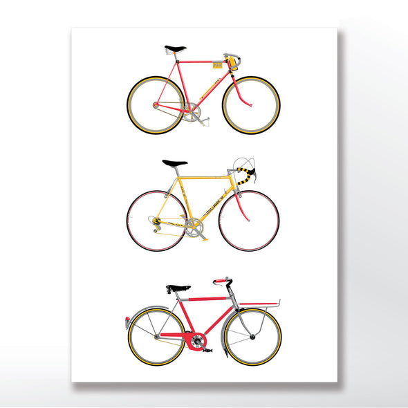 Vintage Bicycles Poster. Framed in three sizes 30x40cm, 18x24 inches, or 24x36 inches
