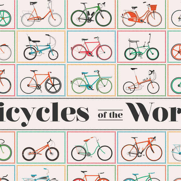 Vintage style poster of bicycles from around the world. Framed in three sizes 30x40cm, 18x24 inches, or 24x36 inches