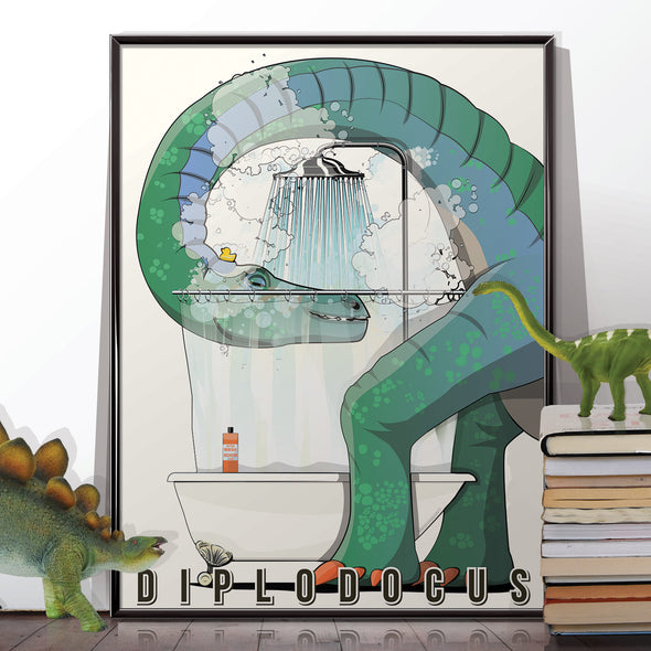 Diplodocus in the shower bathroom poster