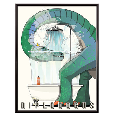 Diplodocus in the shower bathroom poster