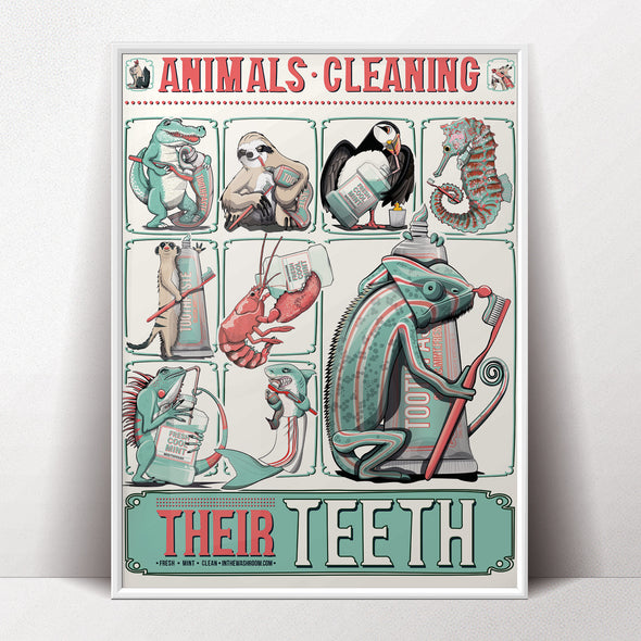 Animals Cleaning Their Teeth Bathroom Poster