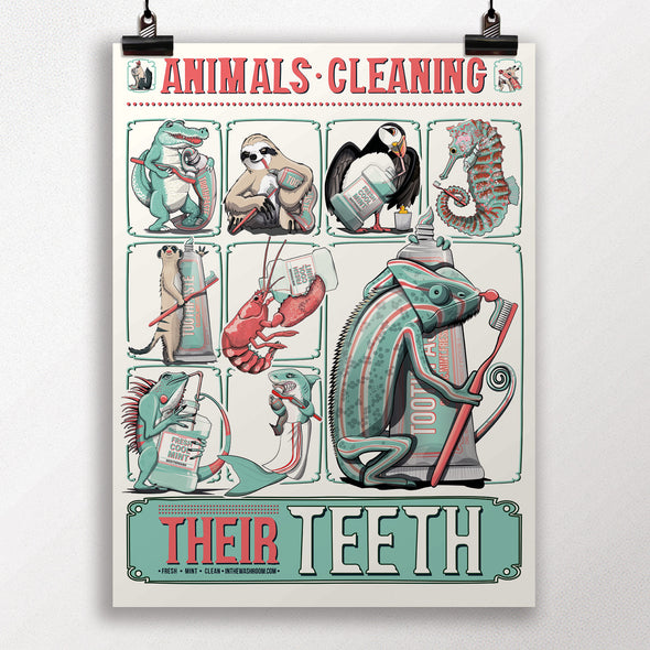 Animals Cleaning Their Teeth Bathroom Poster