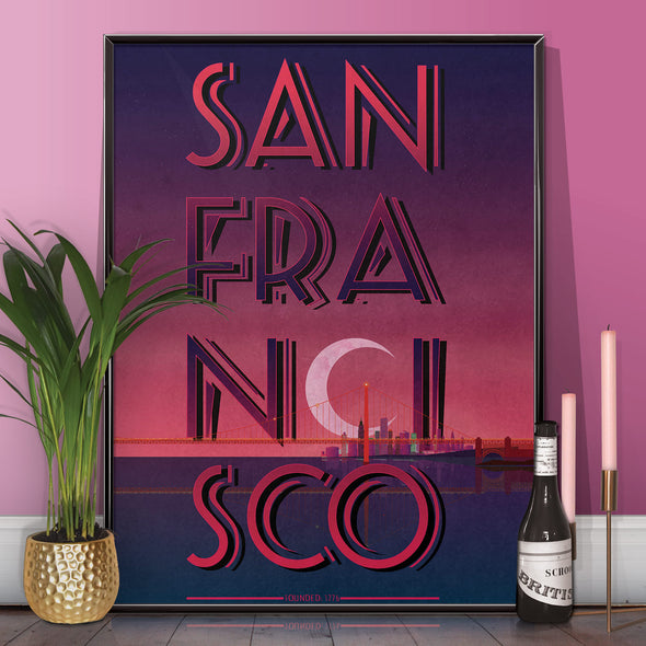 San Francisco wall art poster sun set from wyatt9.com